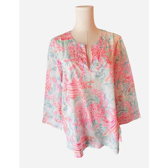 Lilly Pulitzer blouse long sleeve rounded neckline to V cutout Amelia Island Med - Picture 2 of 4